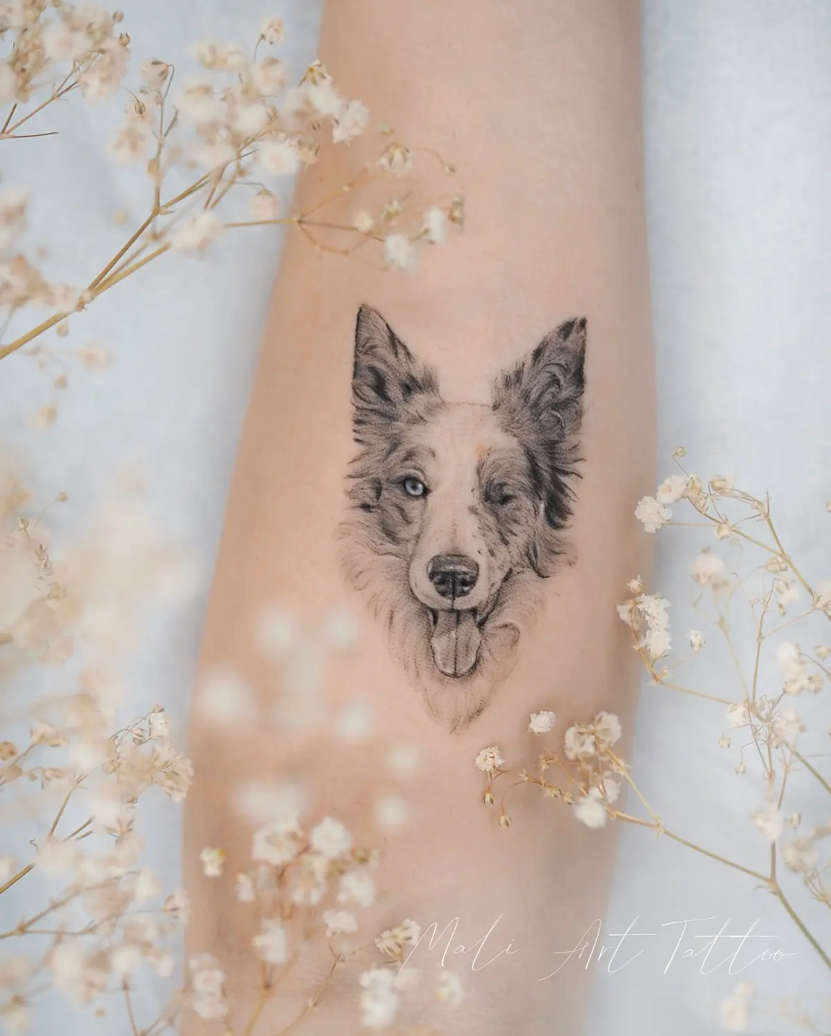Border collie, tatuaje de microrrealismo